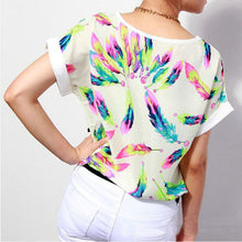 2016 Fashion Women Feathers Chiffon Blouse Top Casual Short Sleeve Loose blusas de verao
