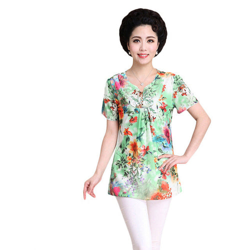 2016 Fashion Women T shirts Print T-shirt Top Short Sleeve XL-4XL Female With Button Plus Size tops 71018