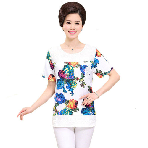 2016 Fashion Women T shirts Print T-shirt Women Lace Top Short Sleeve XL-4XL Female Plus Size tops 71013