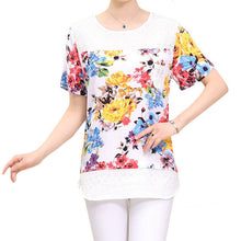 2016 Fashion Women T shirts Print T-shirt Women Lace Top Short Sleeve XL-4XL Female Plus Size tops 71013