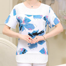 2016 Fashion Women T shirts Print T-shirt Women Lace Top Short Sleeve XL-4XL Female Plus Size tops 71013