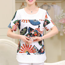 2016 Fashion Women T shirts Print T-shirt Women Lace Top Short Sleeve XL-4XL Female Plus Size tops 71013