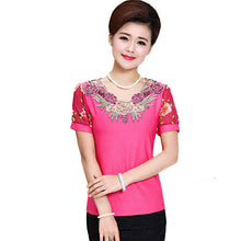 2016 Fashion Women T shirts Print T-shirt Women O-neck AppliquesTop Short Sleeve XL-4XL Female Plus Size tops 71010