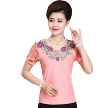 2016 Fashion Women T shirts Print T-shirt Women O-neck AppliquesTop Short Sleeve XL-4XL Female Plus Size tops 71010