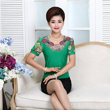 2016 Fashion Women T shirts Print T-shirt Women O-neck AppliquesTop Short Sleeve XL-4XL Female Plus Size tops 71010