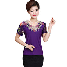 2016 Fashion Women T shirts Print T-shirt Women O-neck AppliquesTop Short Sleeve XL-4XL Female Plus Size tops 71010