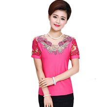 2016 Fashion Women T shirts Print T-shirt Women O-neck AppliquesTop Short Sleeve XL-4XL Female Plus Size tops 71010