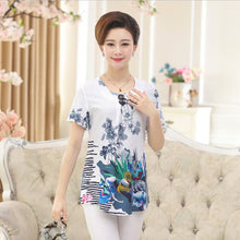 2016 Fashion Women T shirts Print T-shirt Women O-neck Button Top Short Sleeve XL-4XL Female Plus Size tops 71008