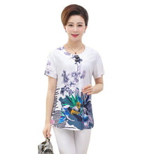 2016 Fashion Women T shirts Print T-shirt Women O-neck Button Top Short Sleeve XL-4XL Female Plus Size tops 71008