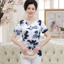 2016 Fashion Women T shirts Print T-shirt Women O-neck Button Top Short Sleeve XL-4XL Female Plus Size tops 71011