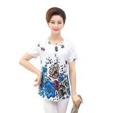 2016 Fashion Women T shirts Print T-shirt Women O-neck Button Top Short Sleeve XL-4XL Female Plus Size tops 71008