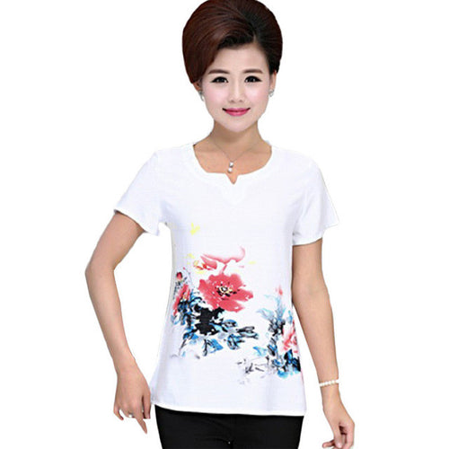 2016 Fashion Women T shirts Print T-shirt Women V-neck Top Short Sleeve XL-4XL Female Plus Size tops 70921
