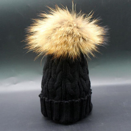 2016 Fashion Women Winter Warm Knitted Wool Crochet Faux Fur Hats pompom Beanies Cap Women Hats For Women Beanies