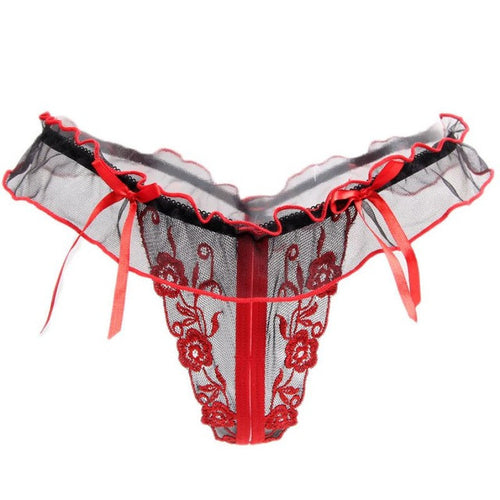 2016 Fashion Women's thong Lace Floral Womens Open Crotch Thongs G-string T-back Fitness Red Women Thongs and g strings