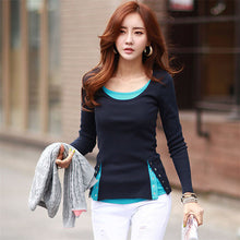 2016 Fashion t shirt Women Tops and Tees Button Femme Full Sleeve False Two Casual Camisetas Mujer Plus Size 71637