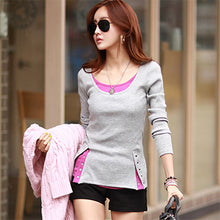 2016 Fashion t shirt Women Tops and Tees Button Femme Full Sleeve False Two Casual Camisetas Mujer Plus Size 71637