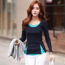 2016 Fashion t shirt Women Tops and Tees Button Femme Full Sleeve False Two Casual Camisetas Mujer Plus Size 71637