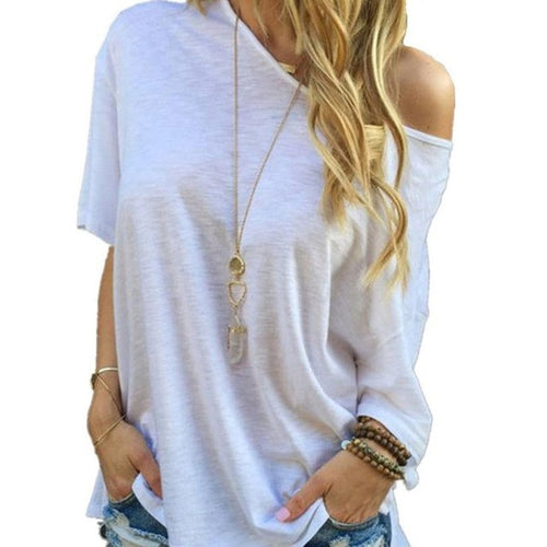 2016 Fashion women Casual White Blouse cotton Off Shoulder Top Korean Style blouse Short sleeve Loose Women Shirts ropa mujer