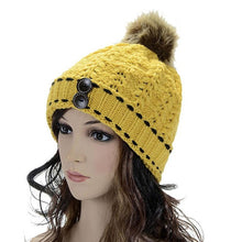 2016 Hat Female Knitted Women's Wool Warm Wood Buckle Knitted Wool Hat kadin vardir yellow beanie hat Promotion G31012