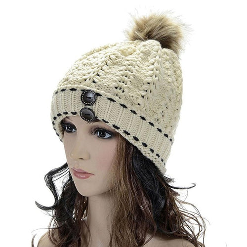2016 Hat Female Knitted Women's Wool Warm Wood Buckle Knitted Wool Hat kadin vardir yellow beanie hat Promotion G31012