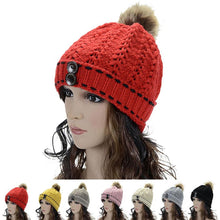 2016 Hat Female Knitted Women's Wool Warm Wood Buckle Knitted Wool Hat kadin vardir yellow beanie hat Promotion G31012