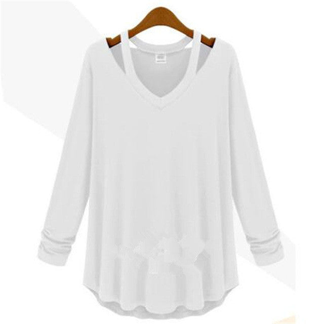 2016 High Quality Brand New Fashion Women Plus Size Tops Long Sleeve V-neck Blouse Off Shoulder Shirt 70433