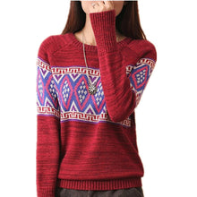 2016 Hot! New Fashion Female Pullovers Knitted Full Sleeve O-neck Autumn Geometric Print Knitted Sweaters 71227