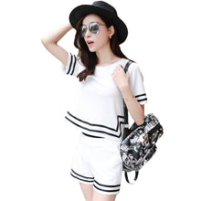 2016 Hot Sale New Arrival Women O-Neck Shirt Shorts Elastic Set 2 Pieces Suit Plus Size S-XL Woman Cotton Linen Sets 70770