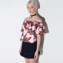 2016 Hot Sale New Women Blouse Short Sleeve Tee Shirt Casual Blouses Floral Print Fashion Slash Neck Plus Size Blusas 71532