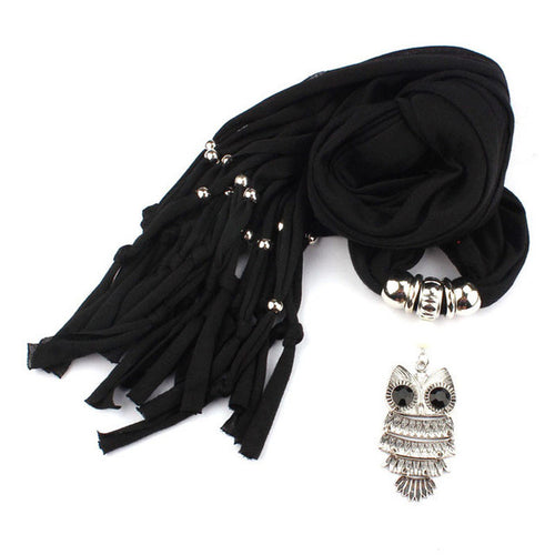 2016 Hot Sale Scarves Women With Owl Pendant Necklace Tassels Women Scarf Comfortable Soft Fashion Chiffon Shawl Wrap Bufandas