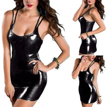 2016 Hot Sale Sexy Women Night Club Wear Bodaycon Dresses Summer Patent Leather Sling Blackless Ladies Dresses Vestidos 2 Colors