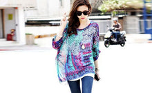 2016 Hot Sale Women Bohemian National Wind Shirt&Blouse Summer Batwing Sleeve Chiffon Shirt Tops Casual Geometric Print Blouse