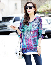 2016 Hot Sale Women Bohemian National Wind Shirt&Blouse Summer Batwing Sleeve Chiffon Shirt Tops Casual Geometric Print Blouse