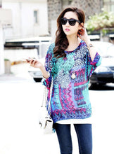 2016 Hot Sale Women Bohemian National Wind Shirt&Blouse Summer Batwing Sleeve Chiffon Shirt Tops Casual Geometric Print Blouse