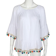 2016 Hot Sale Women Casual Tops Off Shoulder Tassel Loose Ladies Boat Neck Strapless White T Shirt Femme Women Clothes Camisetas