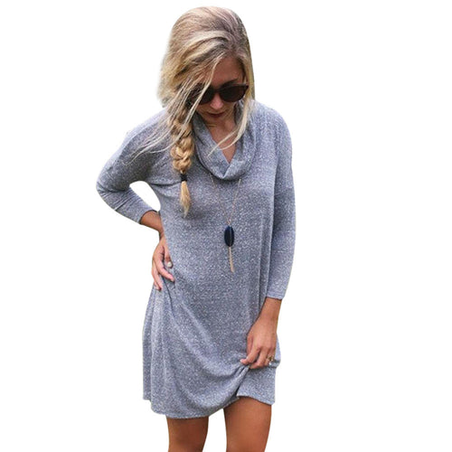 2016 Hot Sale Women Winter Dresses Long Sleeve Turnleneck Loose Solid Gray Women Casual Shirts Tops Autumn Sweater Casual Blouse