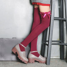 2016 Hot Sale Women's Cotton Elastic Leggings Winter Autumn Over Knee Bow Solid Fashion Thigh High Long Stockings 1128#