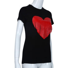 2016 Hot Selling T Shirt Women Heart Tassel Black Short Sleeve T-shirt Tops Women Clothes Camisetas Mujer Tee Shirt Femme
