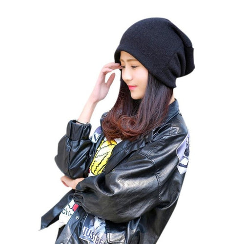 2016 Hot Selling Women Autumn Winter Hats Fashion Knitting Slouch Solid Beanie Cap Male And Female Hip Hop Hat 3 Colors Touca