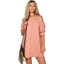 2016 Hot Sexy Women Brief Dress Off Shoulder Button Butterfly Sleeve Loose Mini Dress Beach Summer Autumn Dresses Female