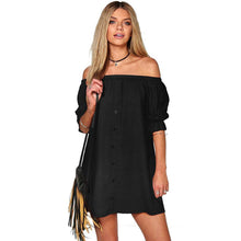 2016 Hot Sexy Women Brief Dress Off Shoulder Button Butterfly Sleeve Loose Mini Dress Beach Summer Autumn Dresses Female