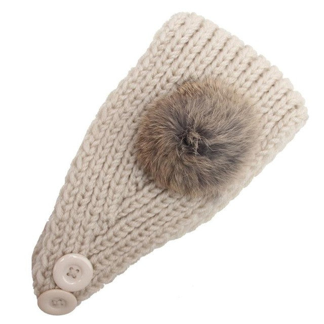 2016 Korean Fashion Faux Fur Headbands With Pompon Ball Winter Warm Knitting Button Headbands For Women Hair Accessories LY