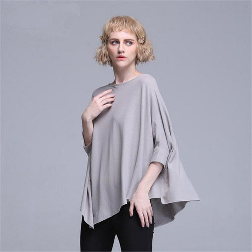 2016 New 3/4 Batwing Sleeve T-shirts Plus Size Female T shirts Top O-neck Women European Irregular t shirt 71296