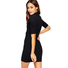 2016 New Arrival Autumn Dress Women Slim Knitting O Neck Half Sleeve Sexy Mini Bodycon Dresses Ladies Robe, Vestidos Mujer