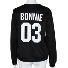 2016 New Arrival Autumn Long Sleeve Womens Tops "BONNIE 03,CLYDE 03" Letter Print Lovers T-Shirt Femme Plus Size Couple Clothes