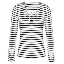 2016 New Arrival Autumn Striped Shirts Women Long Sleeve Bandage Casual Long Sleeve Spring Girls Ladies Tops T-Shirt Female