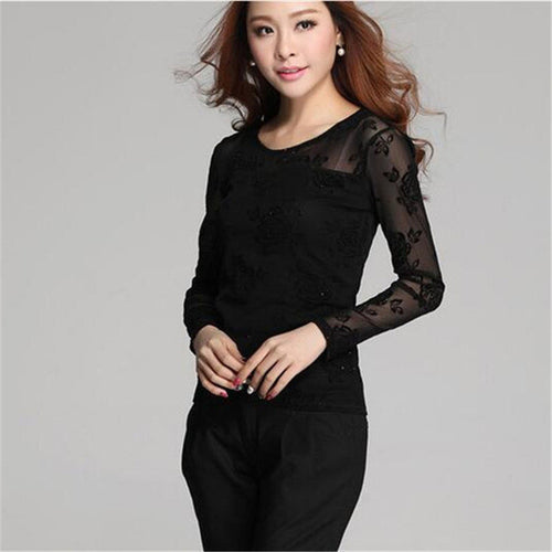 2016 New Arrival Chiffon Blouse Plus Size Women Tops Casual Full Sleeve O-neck M-2XL Spring Rose Print Shirt 70672