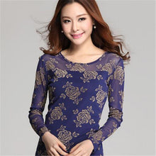 2016 New Arrival Chiffon Blouse Plus Size Women Tops Casual Full Sleeve O-neck M-2XL Spring Rose Print Shirt 70672