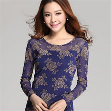 2016 New Arrival Chiffon Blouse Plus Size Women Tops Casual Full Sleeve O-neck M-2XL Spring Rose Print Shirt 70672