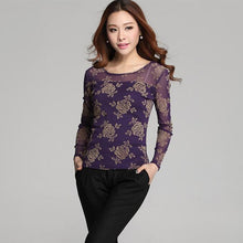 2016 New Arrival Chiffon Blouse Plus Size Women Tops Casual Full Sleeve O-neck M-2XL Spring Rose Print Shirt 70672